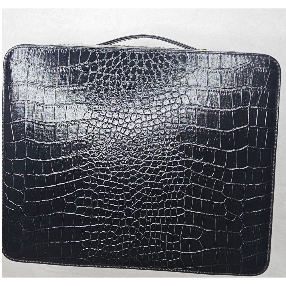 NWOT Estee Lauder Makeup Vanity Case OS Black Croc Embossed Patent Gold Hardware